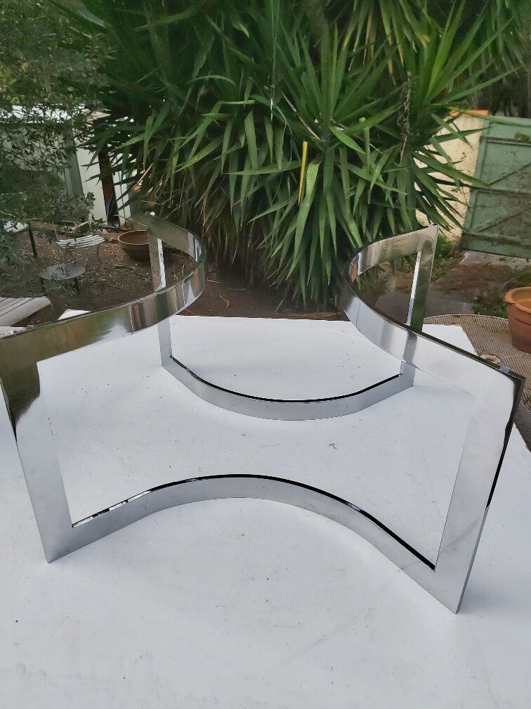 Paul Legeard Steel and Glass Round Coffee Table 1970