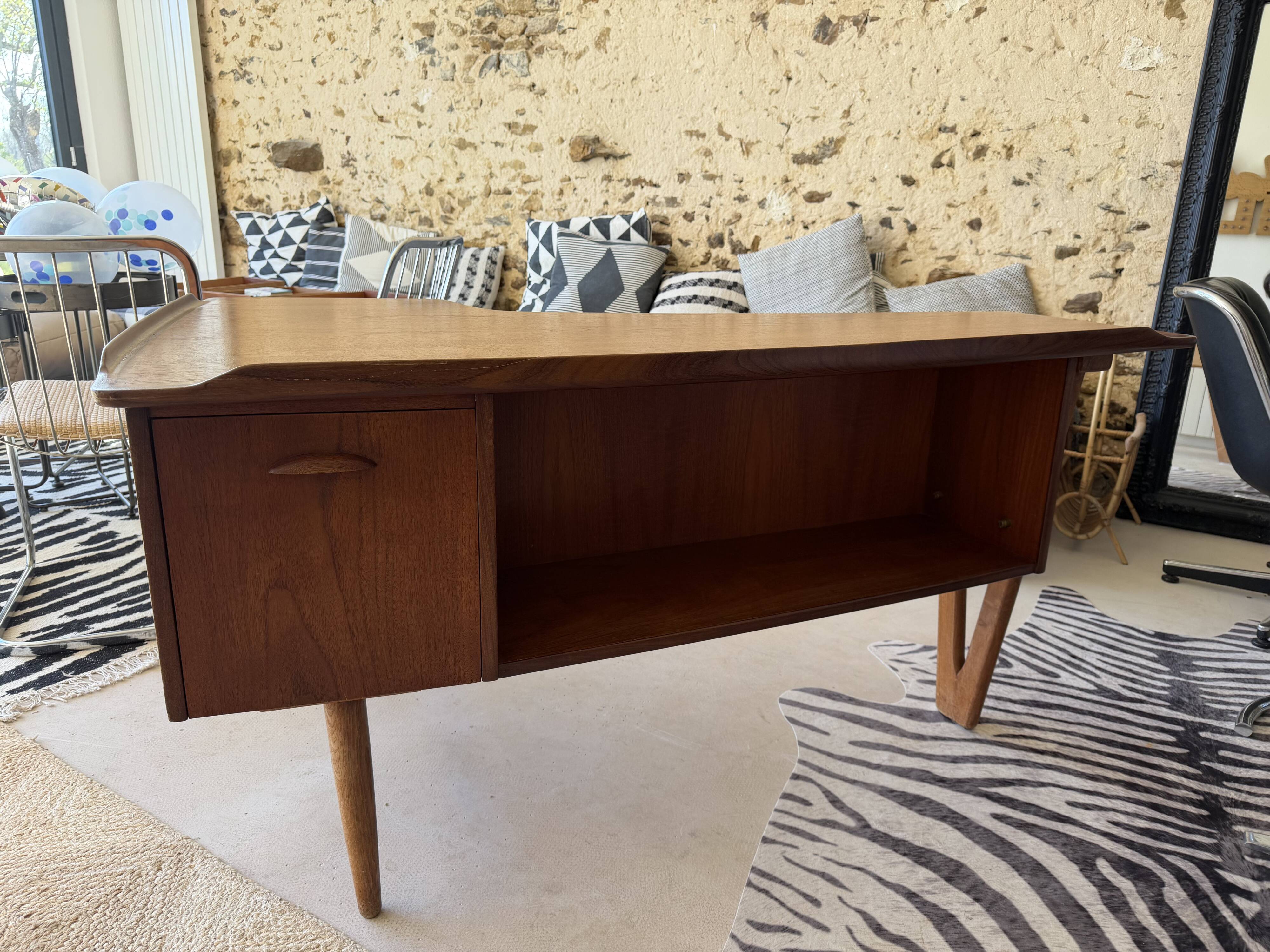 1 Lovig desk in teak, oak base circa 1960