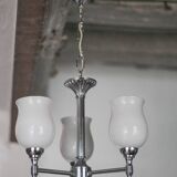 Vintage opaline pendant light, 3-light white opaline globe chandelier