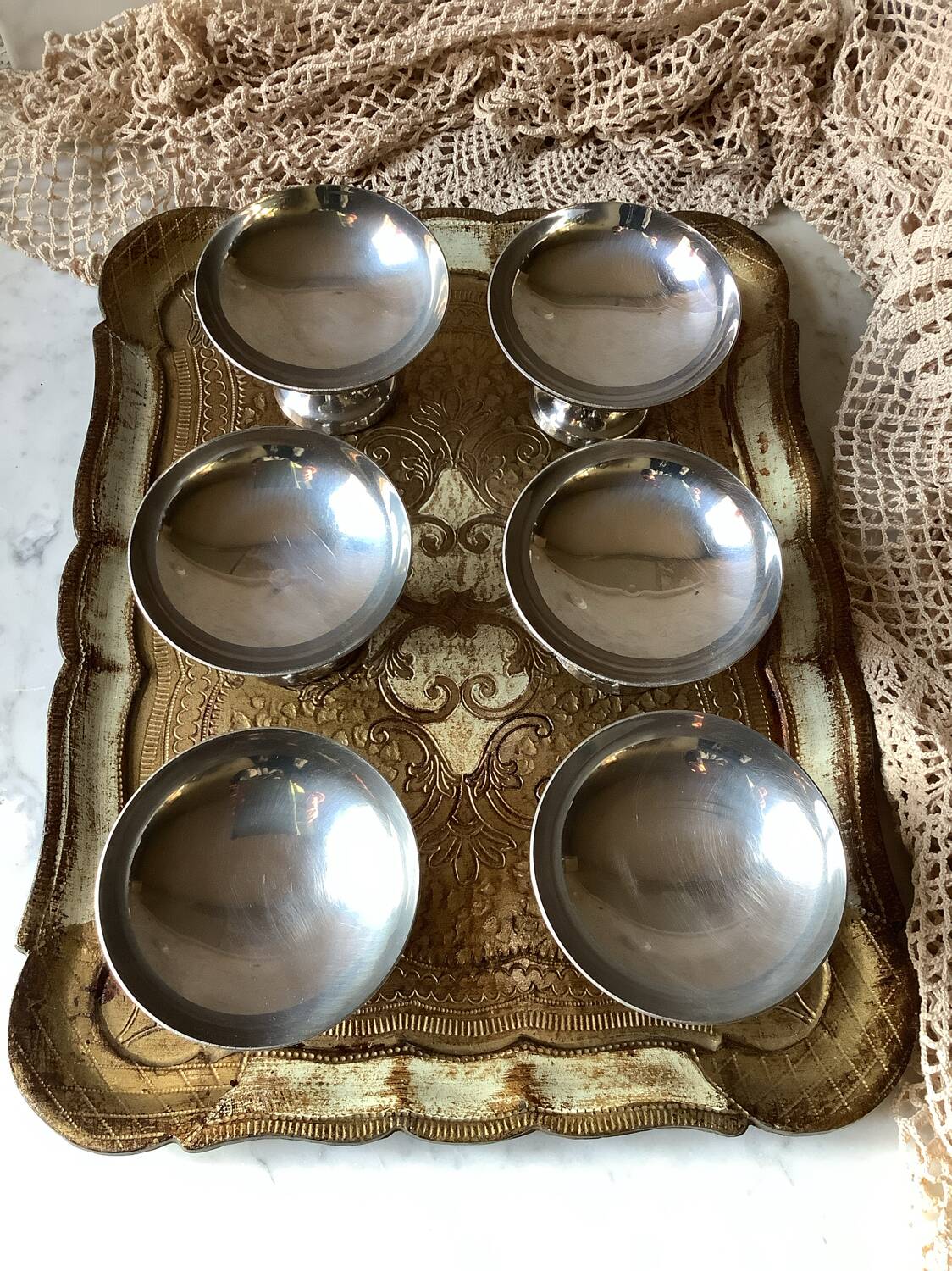 6 stainless steel cups by Guy Degrenne, 1970s