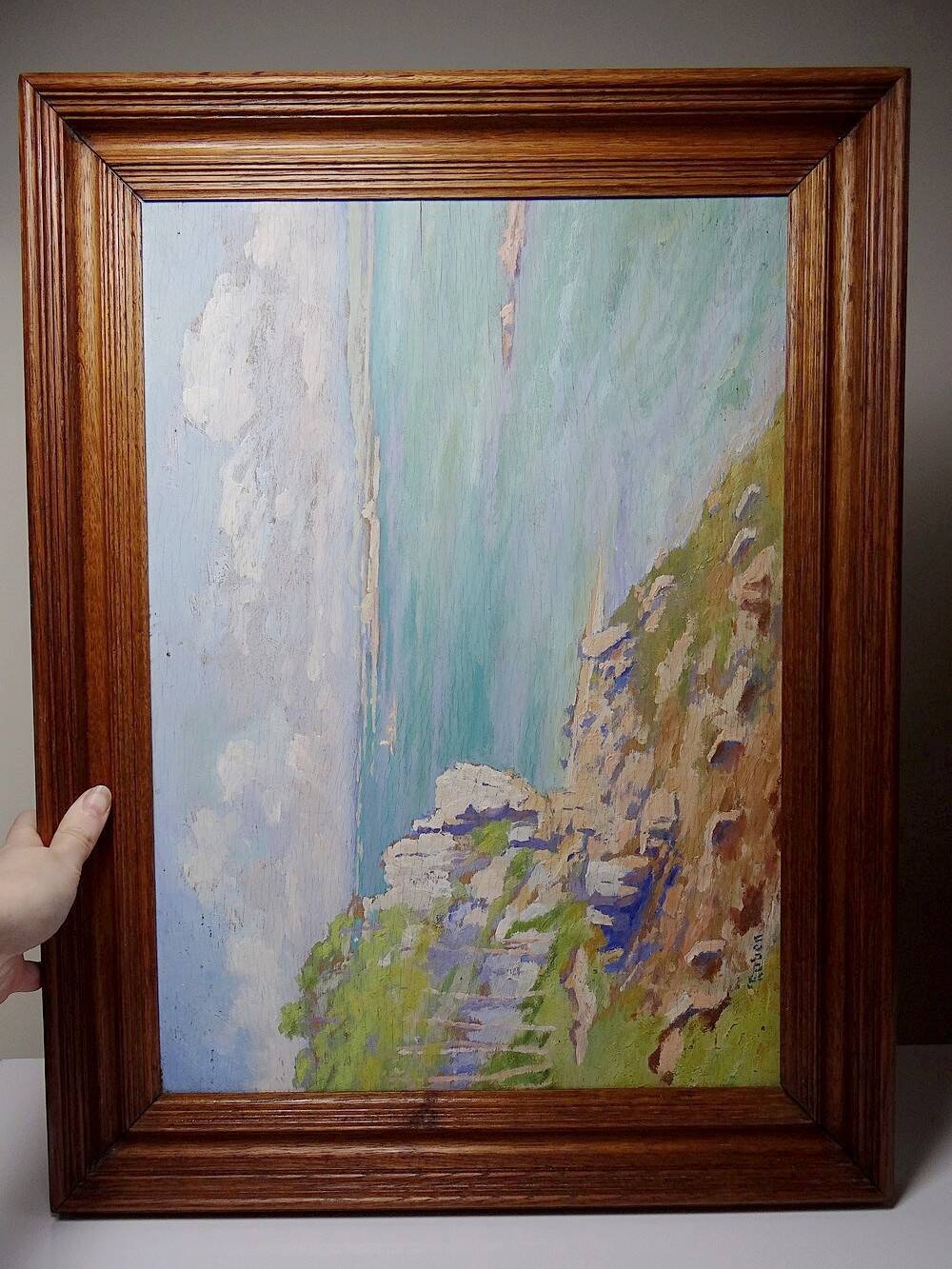 Large seascape cliffs oil on panel framed Paul RUBEN (1882-19