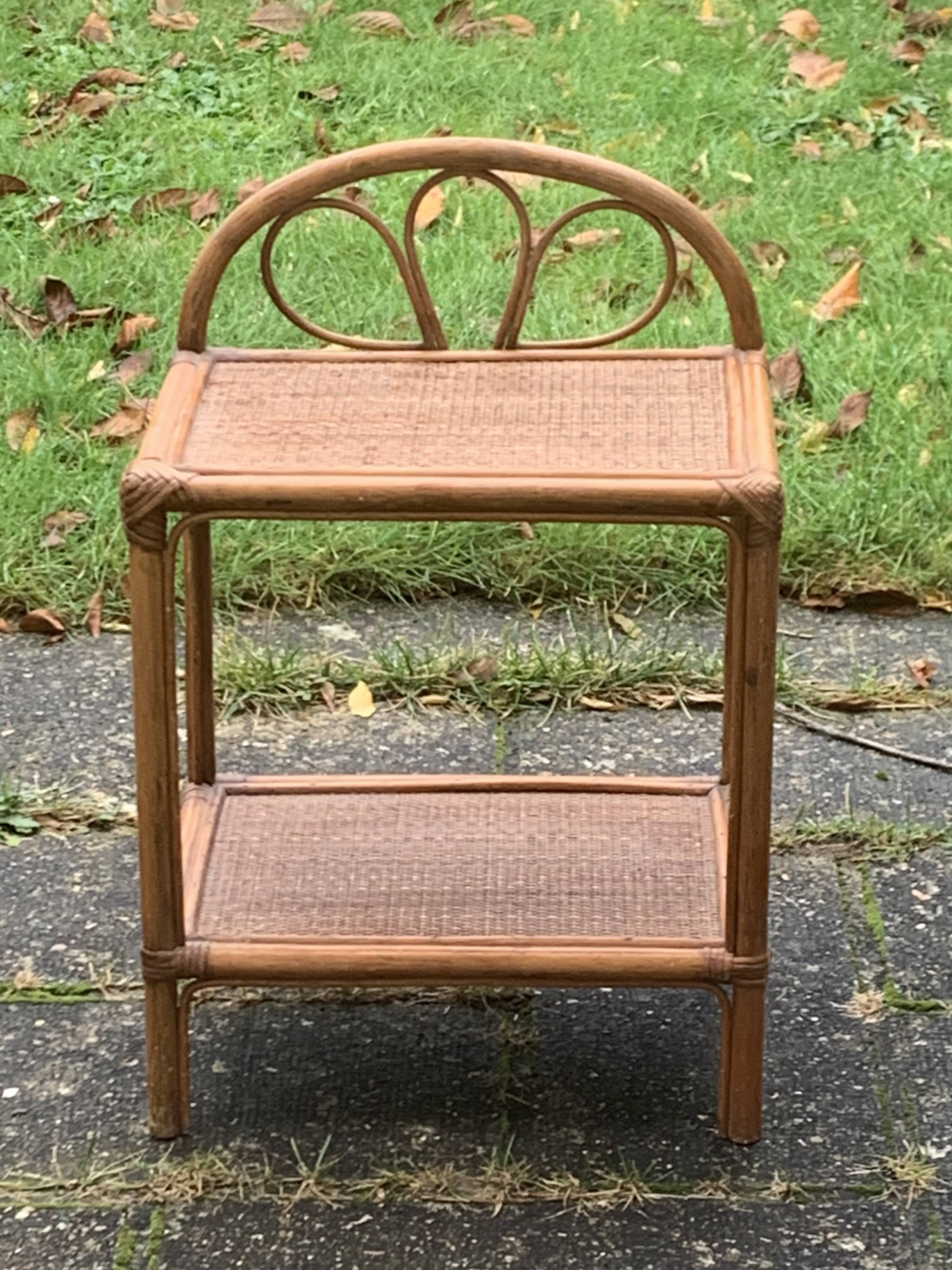 Bedside table, vintage bamboo and rattan shelf