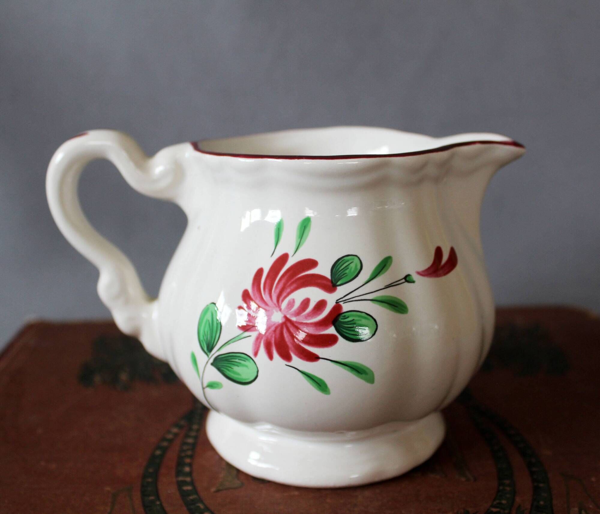 Large vintage ceramic milk jug, Saint Clément France, Le Coq motif