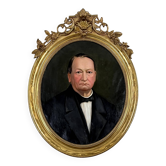 Old hst painting portrait of a man medallion golden frame louis xv style