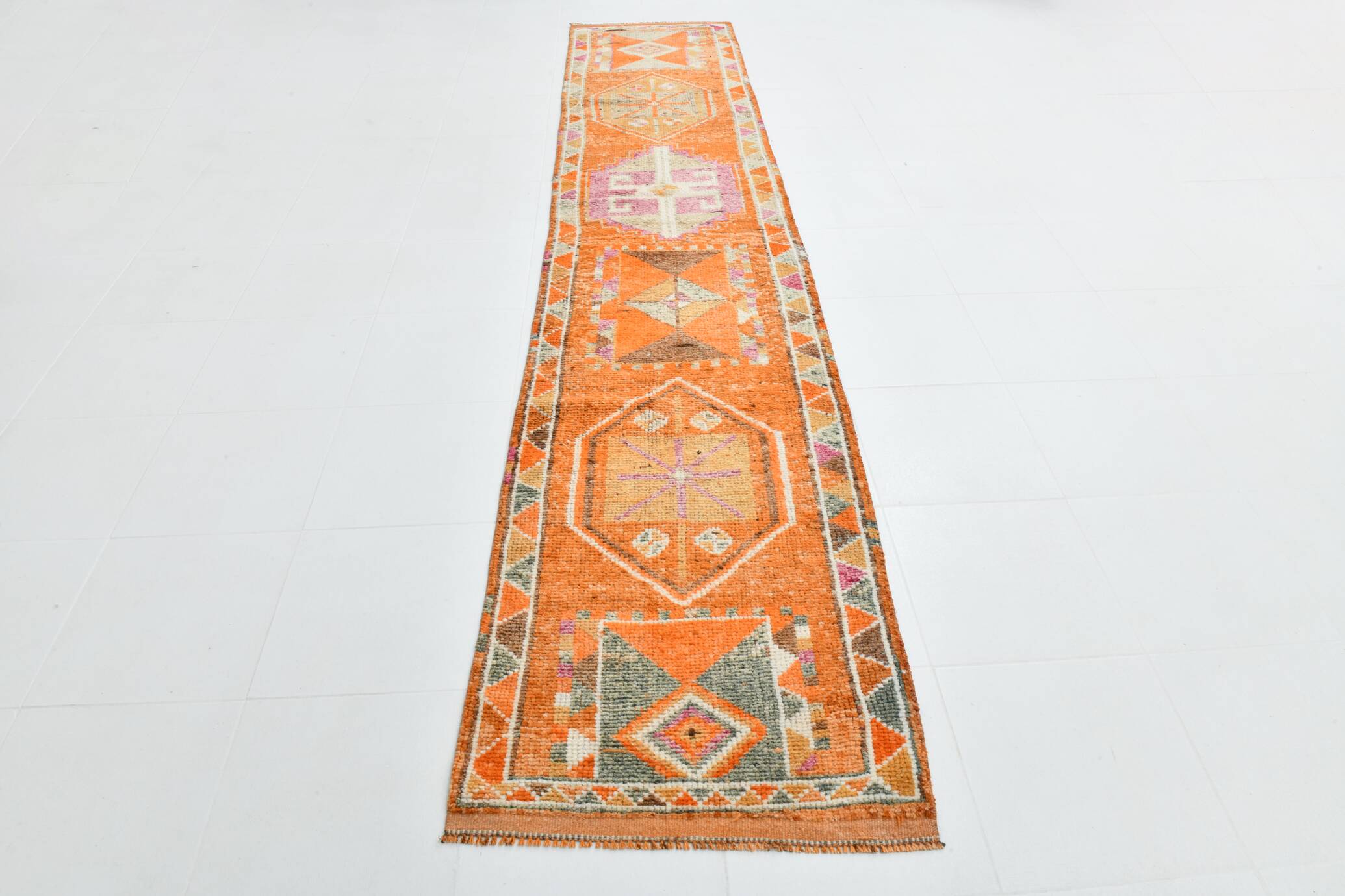 3x13 Runner Peach & Pink Handmade Long Hallway Vintage Runner Rug,79x399 Cm