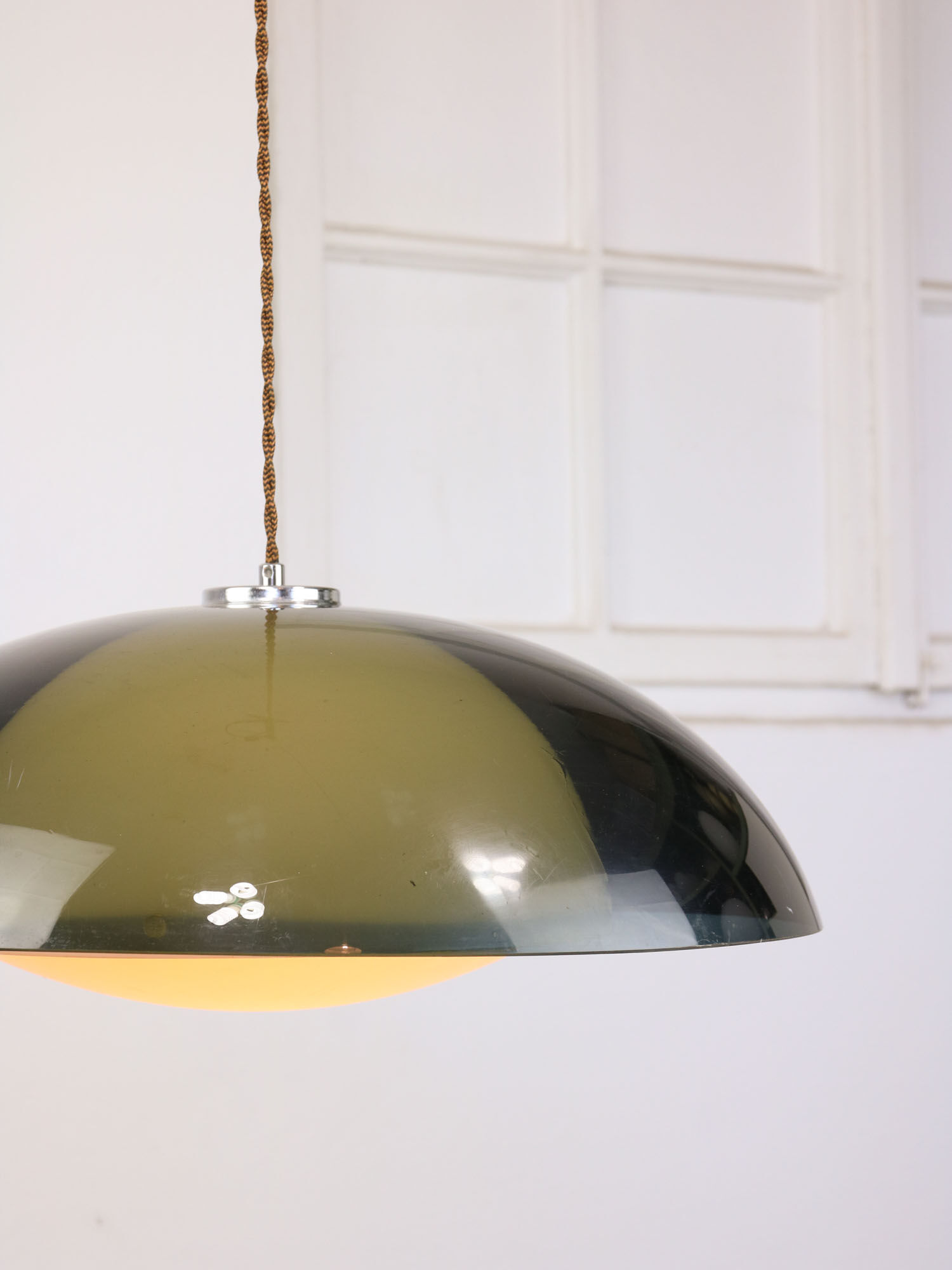 Italian green space age pendant lamp in plexiglass, 70s