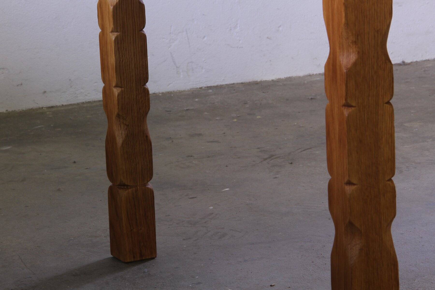 Vintage Danish brutalist oval extendable oak dining table in the style of Henning Kjærnulf, 1960s