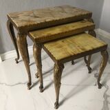 Heavy Onyx Marble Nesting Brass Tables