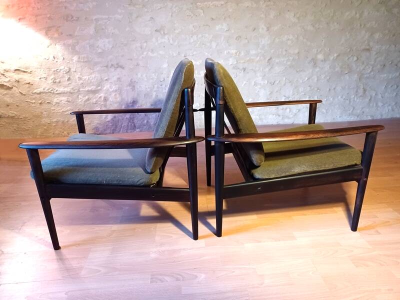 Pair of Danish Grete Jalk armchairs model Poul Jeppesen 56 in rosewood Denmark.