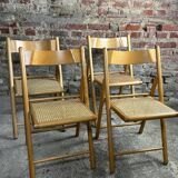 Foldable Italian chairs (set of 4) in beech and rattan 1980