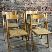 Foldable Italian chairs (set of 4) in beech and rattan 1980