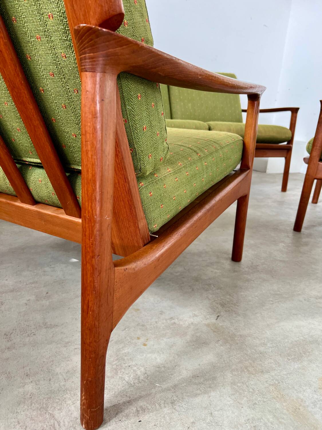 Living room set sofa armchair coffee table Scandinavian design 60s Swedish vintage teak