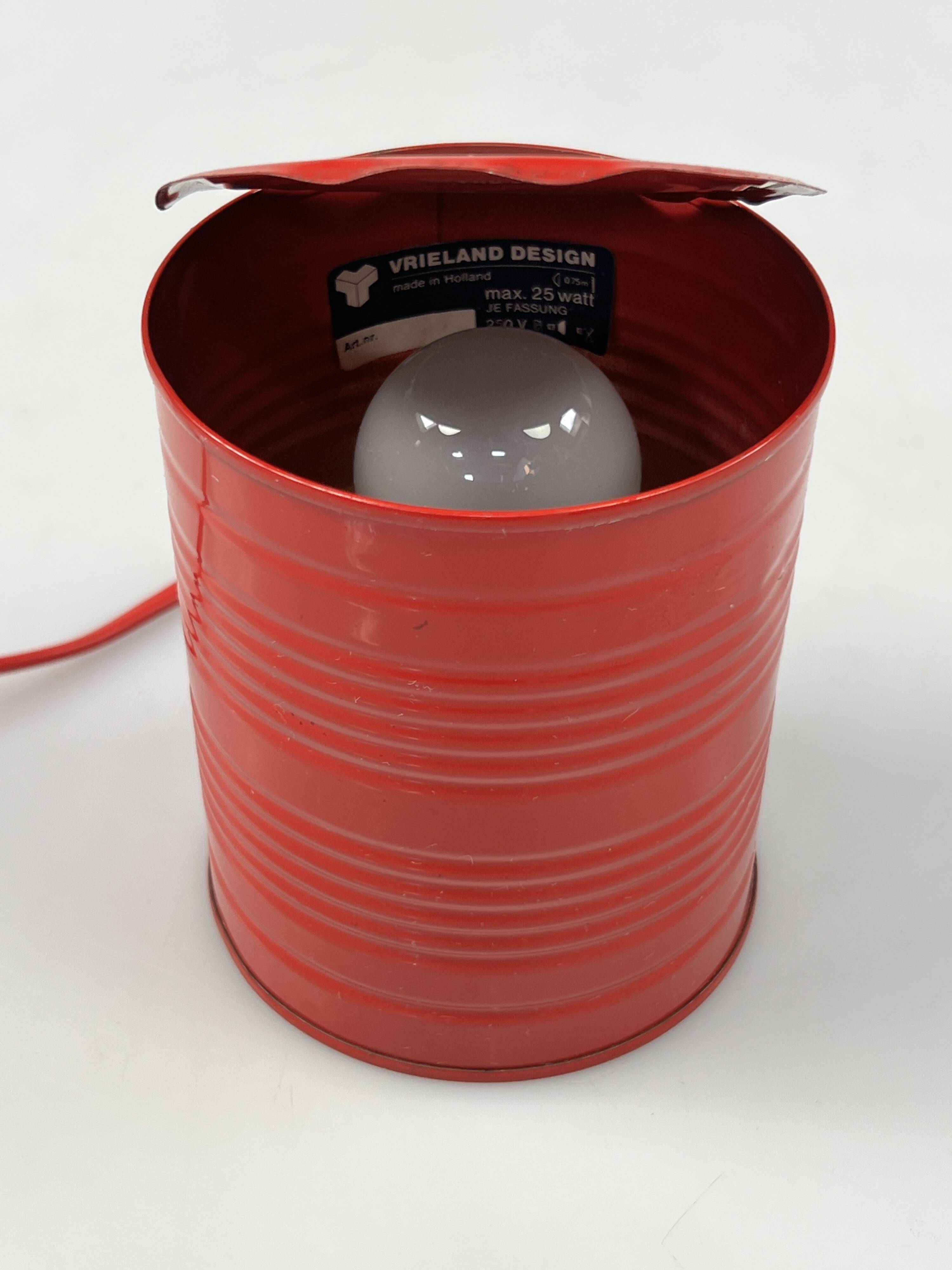 Vintage Red Tin Can Lamp, Ad Van Berlo, Vrieland Design, 1980s