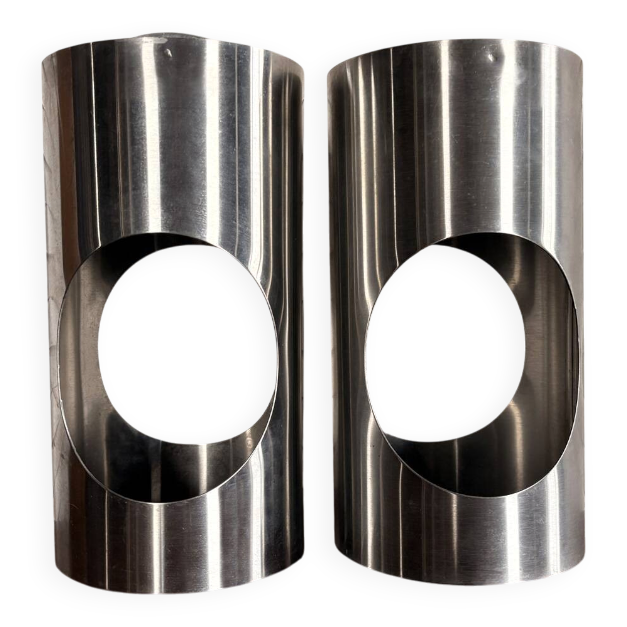 Large pair of Space Age / UFO design lamps in chrome steel – sculpture l