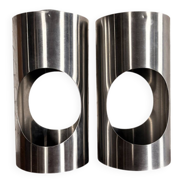 Large pair of Space Age / UFO design lamps in chrome steel – sculpture l