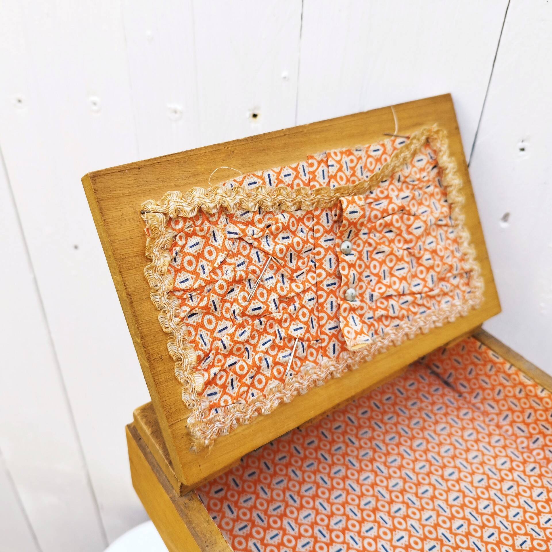 Old wooden folding sewing box
