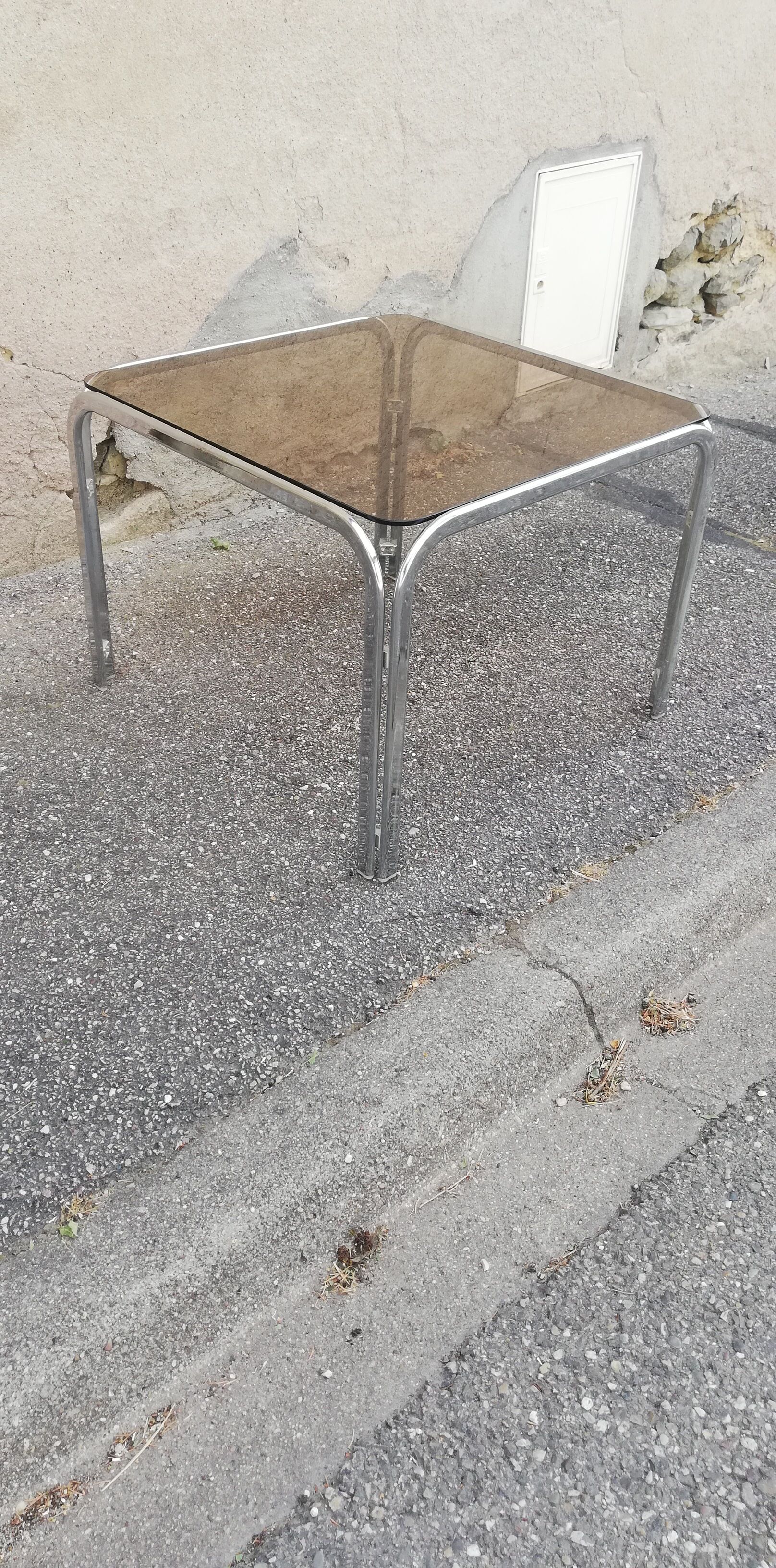 Vintage coffee table chrome and smoked glass