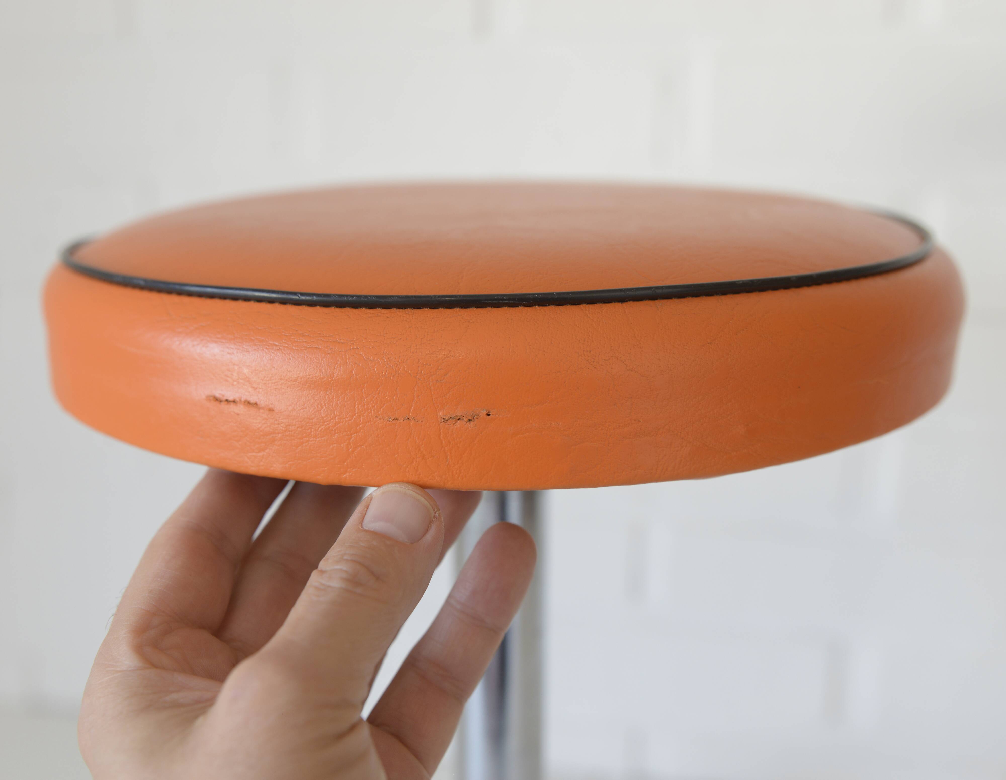 Vintage Orange Adjustable Swivel Vanity Stool Mid Century Modern Style 1970