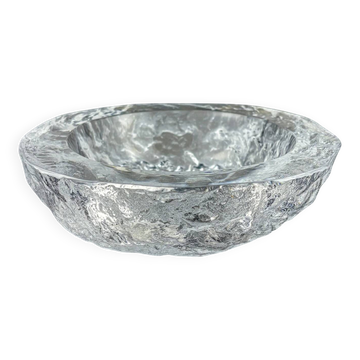 Brutalist "Iceberg" catch-all bowl, textured crystal glass, Sweden, 1970s