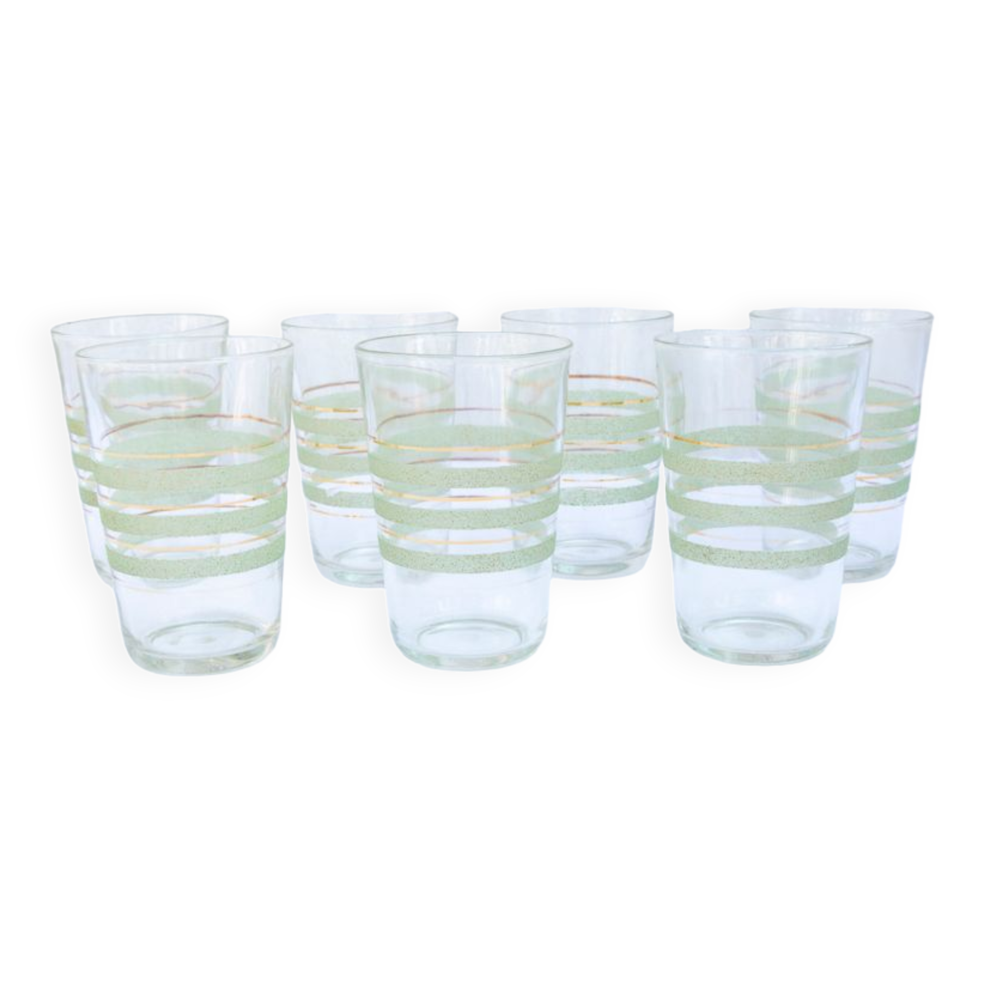 7 glasses green and gold granita