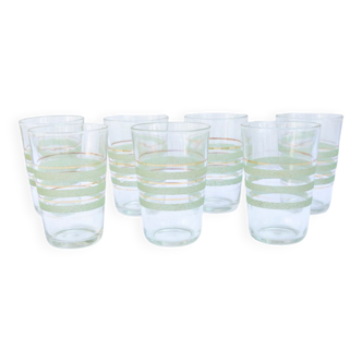 7 glasses green and gold granita