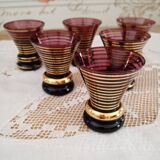 12-piece vintage espresso set for 6 people in wine-colored glass and gold trim
