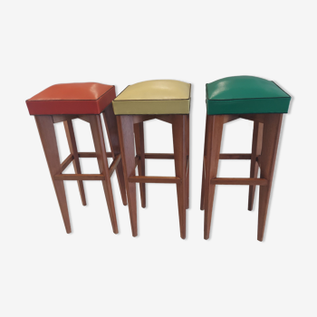 Suite de 3 tabourets de bar bistrot vintage années 1960