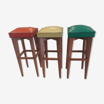 Suite of 3 bar stools Vintage Bistrot 1960s