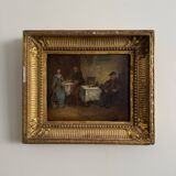 Oil on panel tavern scene monogram BC 19th century