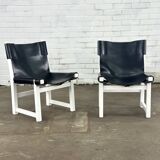 Vintage Spanish black leathe child chair