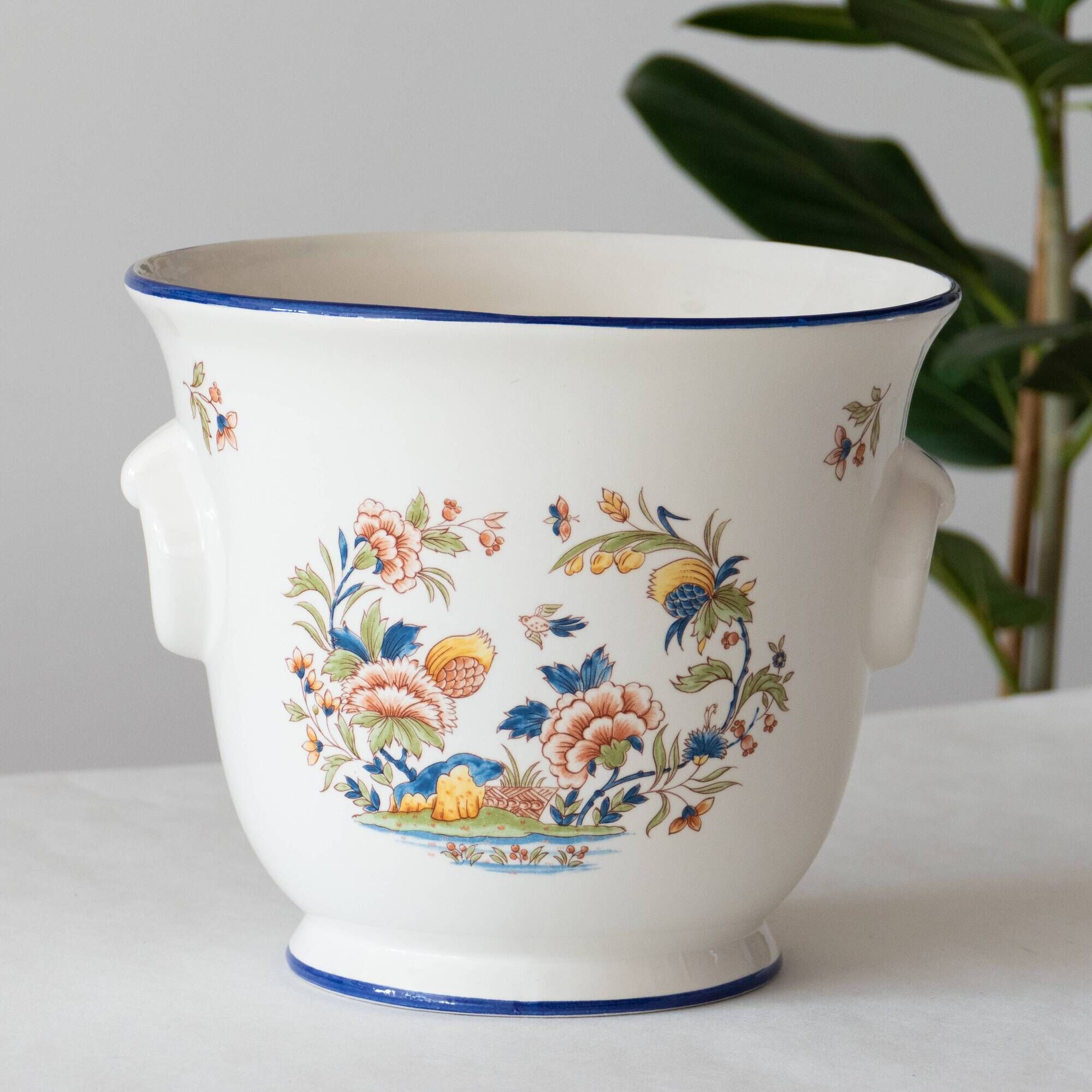 Ceramic bucket decoration flowers bird and butterfly