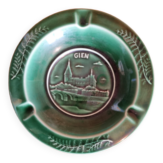 Vintage green ashtray representing the town of Gien in Gien earthenware