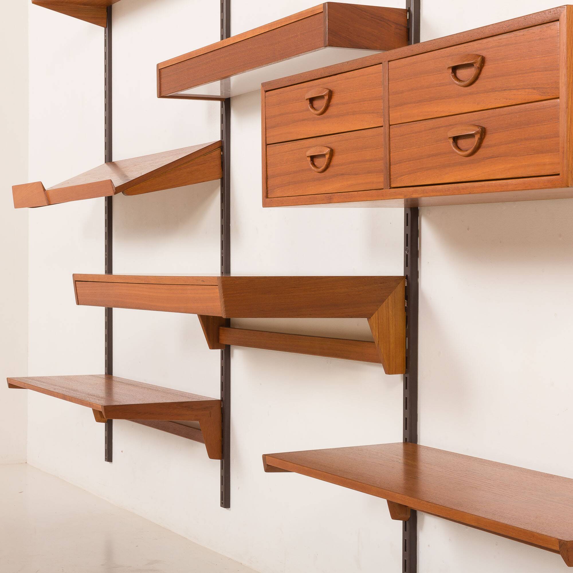 Kai Kristiansen teak wall unit with a desk and a lamp, FM Mobler, 1960s