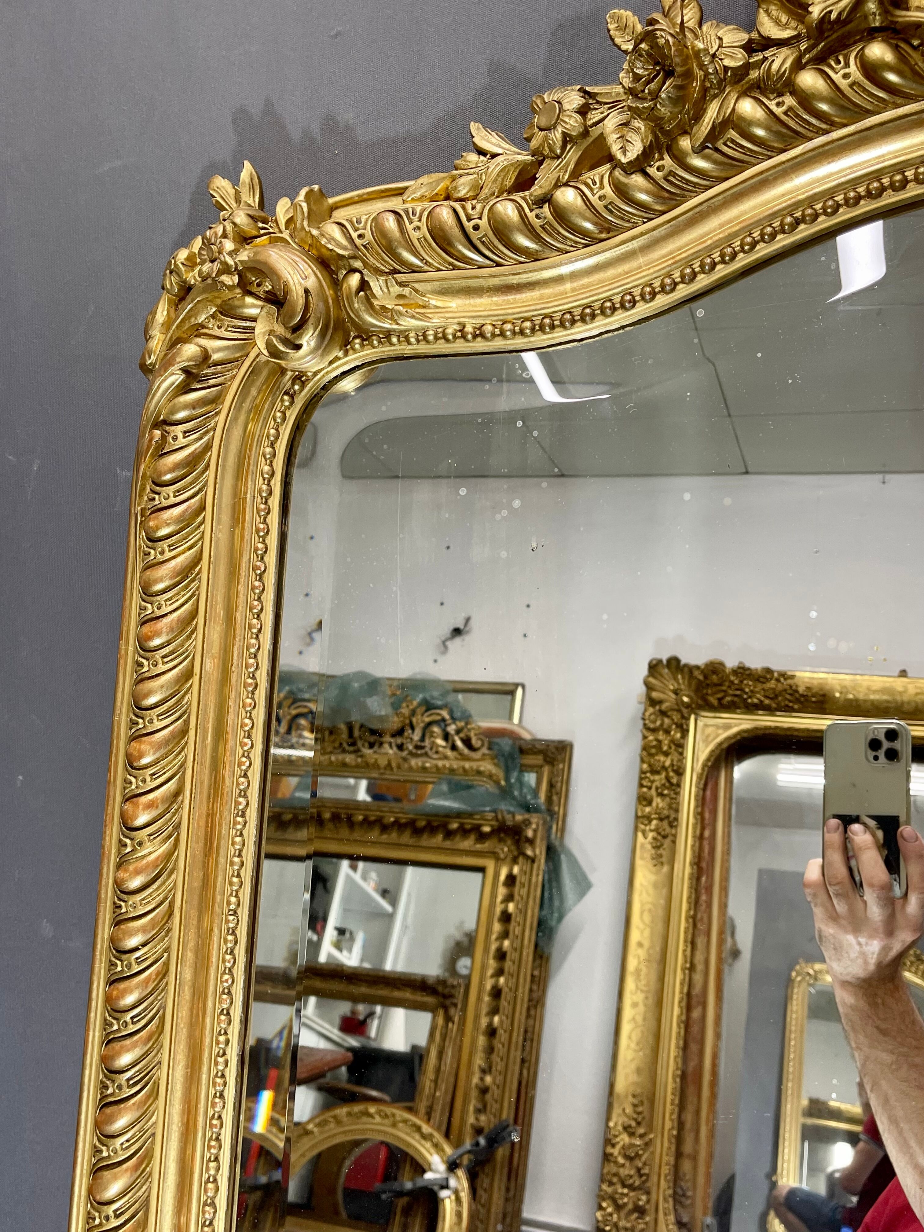 Miroir 156x106 ancien XIXè,dorure à la feuille d’or