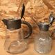 Pair of cast glass & vintage metal refresher pitcher