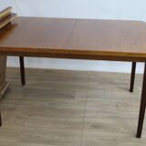 Vintage rectangular teak table with 130 cm dark legs and extension 1960 Sweden