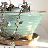 Vintage ceramic tripod pot and saucer