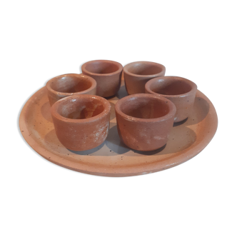 6 mini sandstone cups and vintage tray