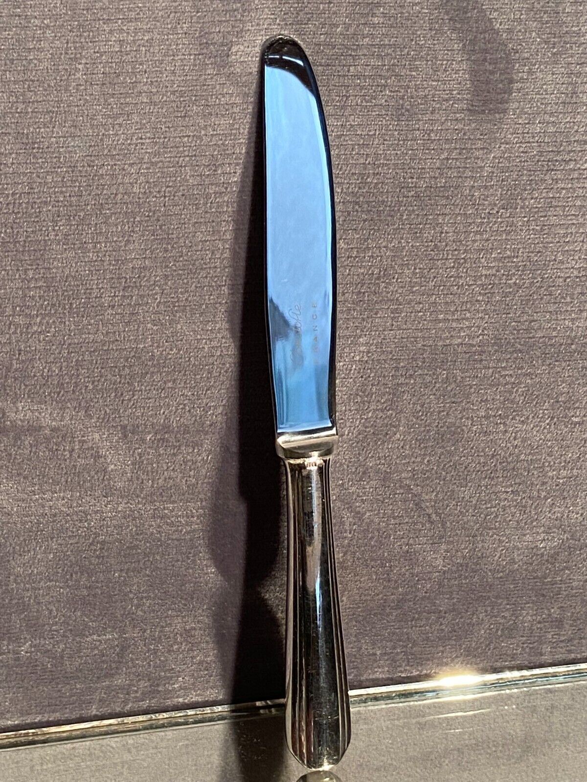 Dessert knife in silver metal signed Christofle model Boréal