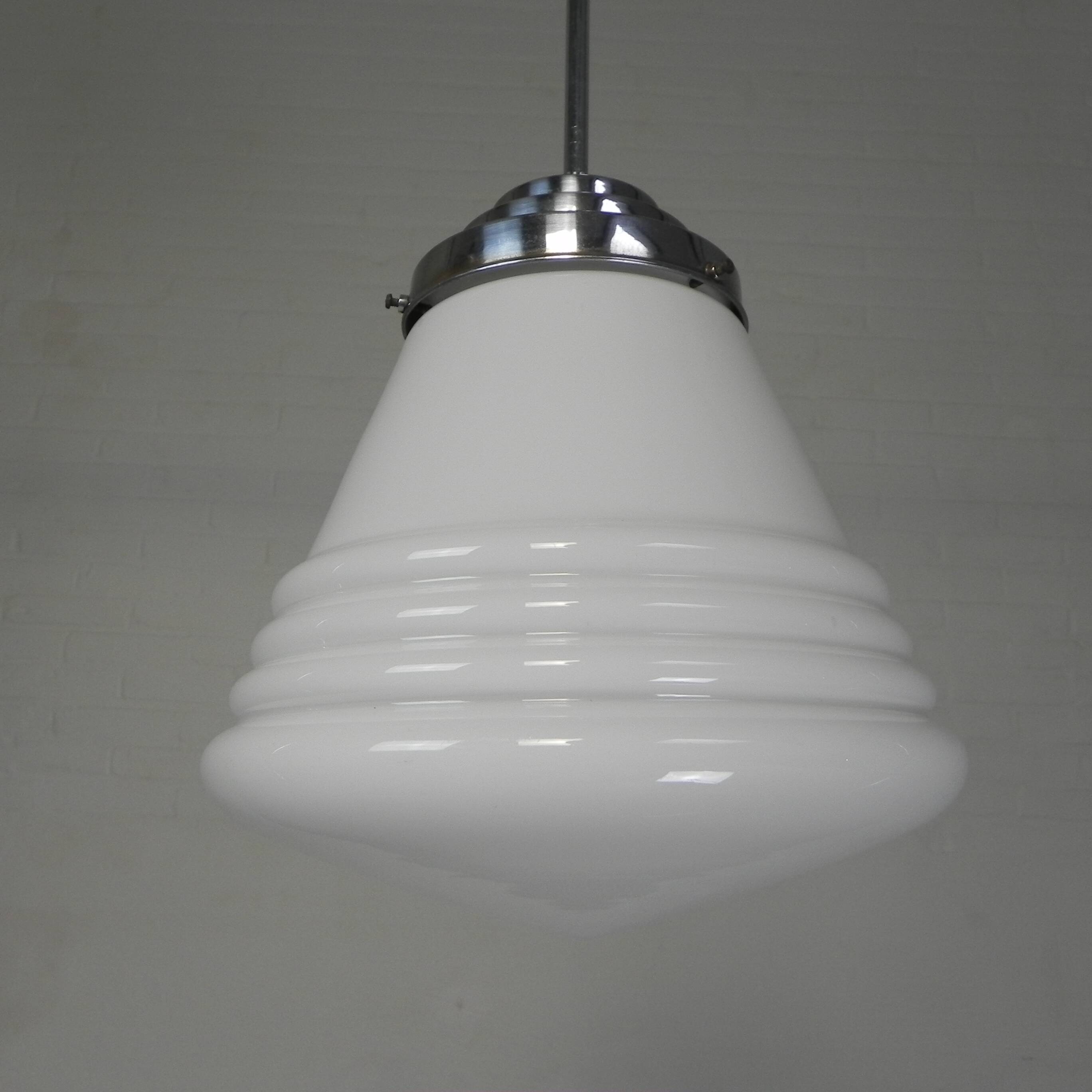 Art Deco pendant lamp with ribbed white globe, 1930s