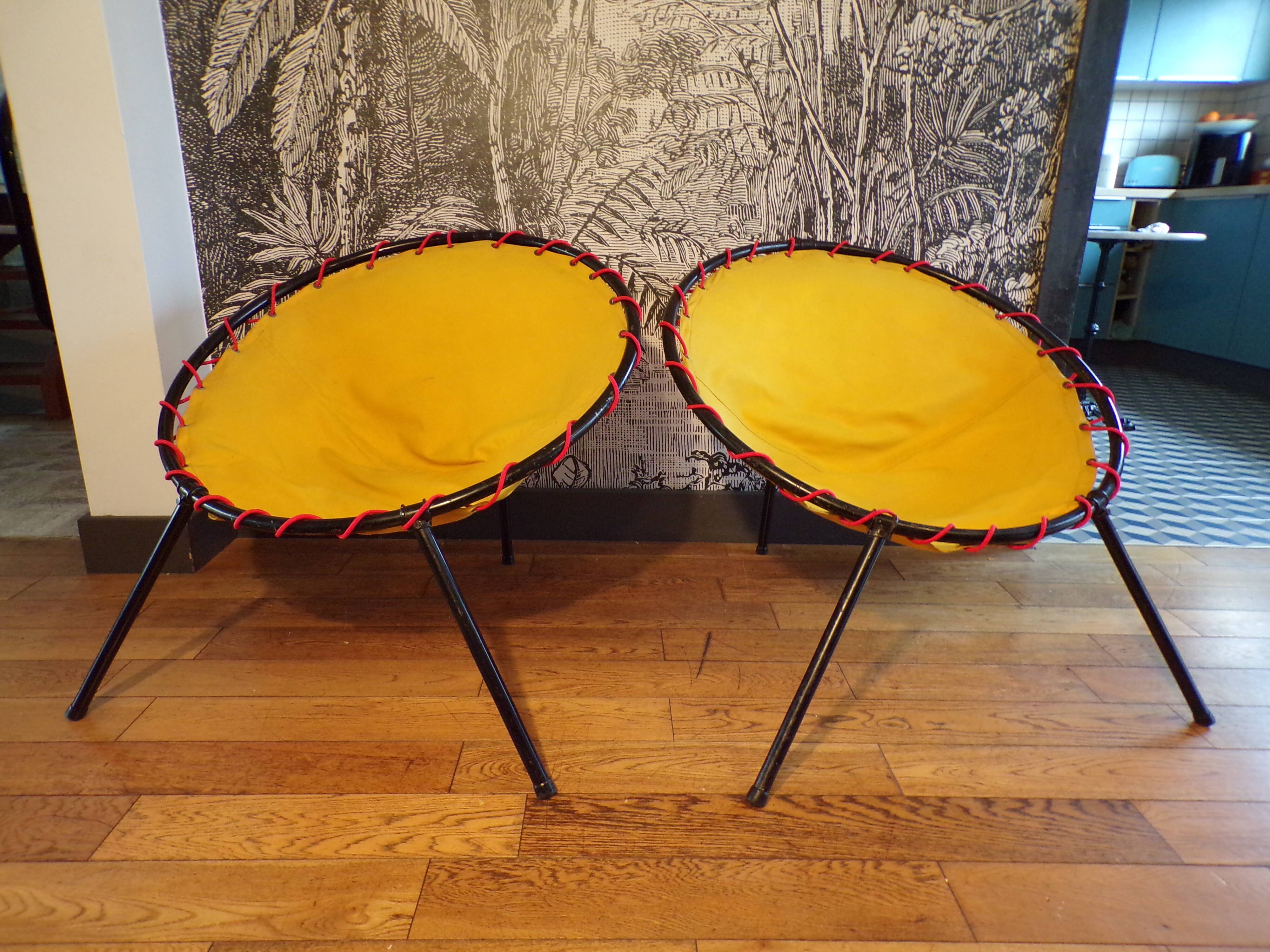 Pair of folding balloon chairs from the 1950s-60s.