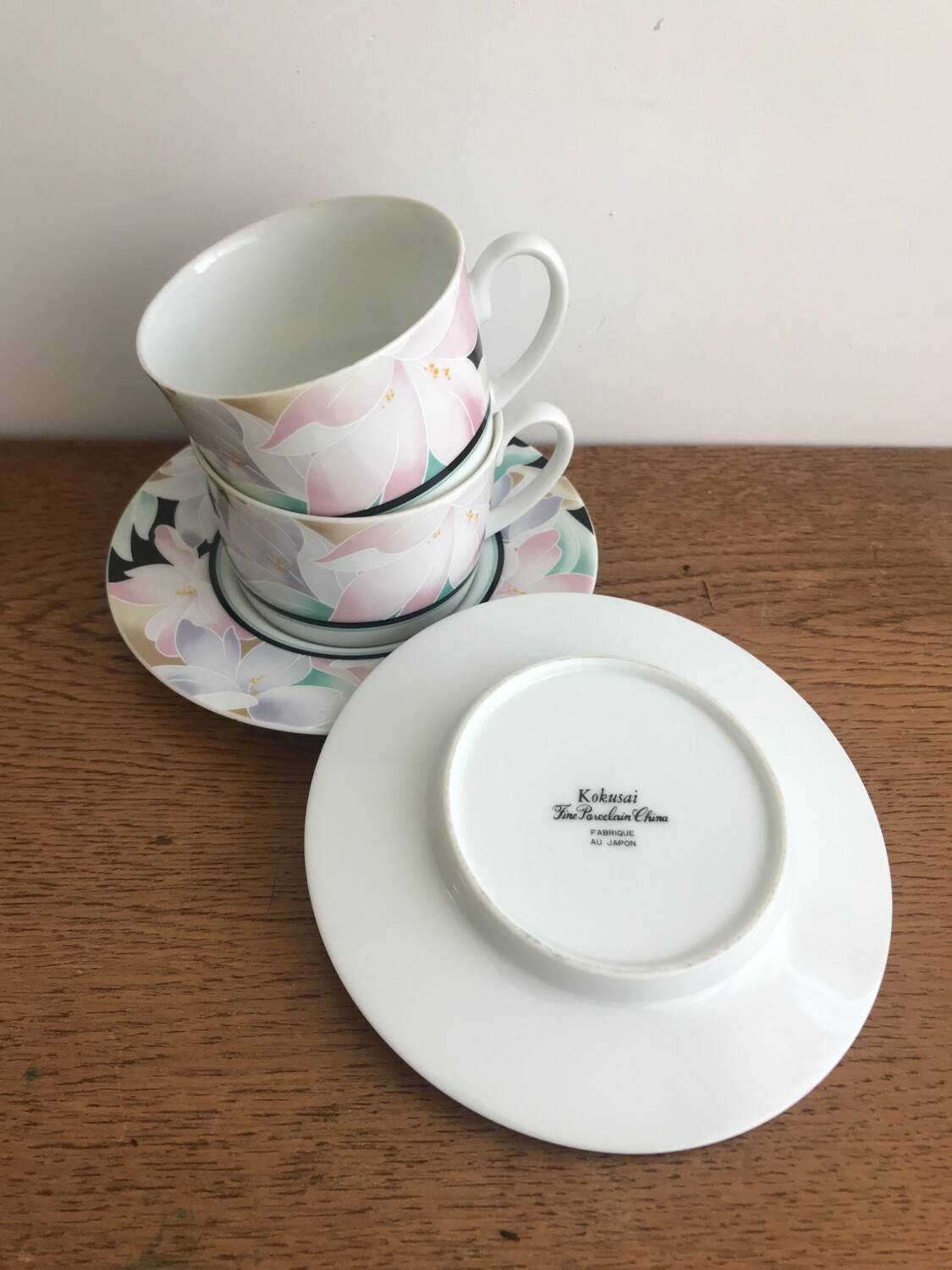 Set of tea cups with saucers fine porcelain Japan flowers