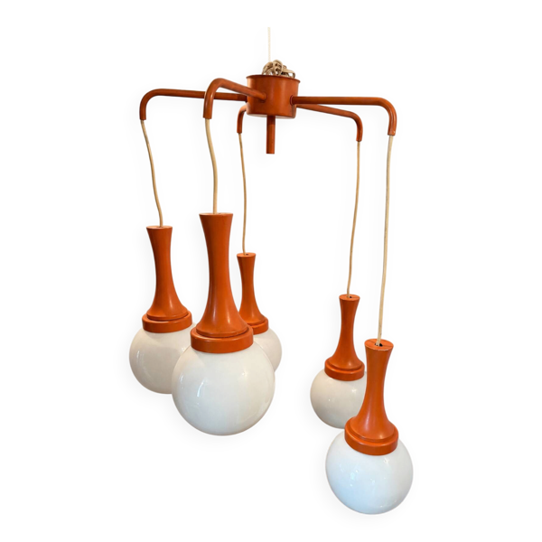Suspension cascade design Space age orange vintage des années 70