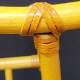 Grand porte revue vintage en bambou et lanières en cuir années 1970