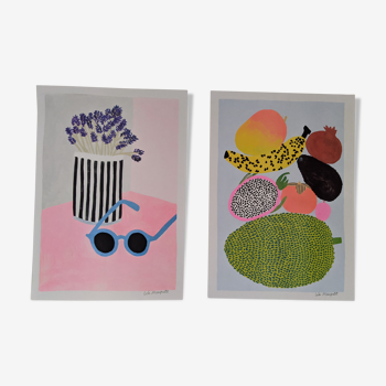 2 risograph prints by Léa Maupetit A3 formats