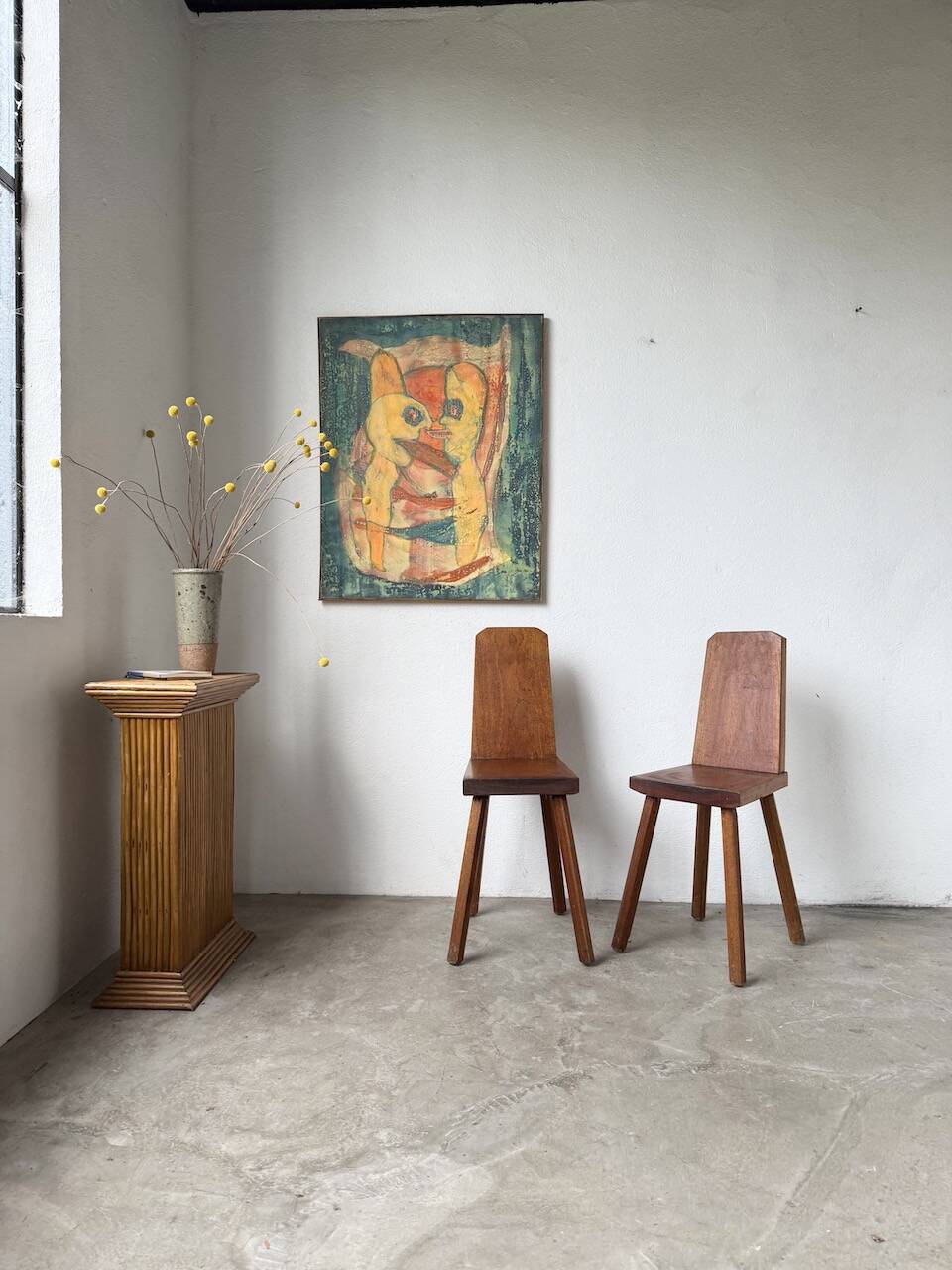 Paire de chaises brutaliste en chêne 1950