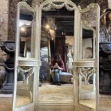 Mirror triptych style Louis XVI wooden rechampie cream XIX th century