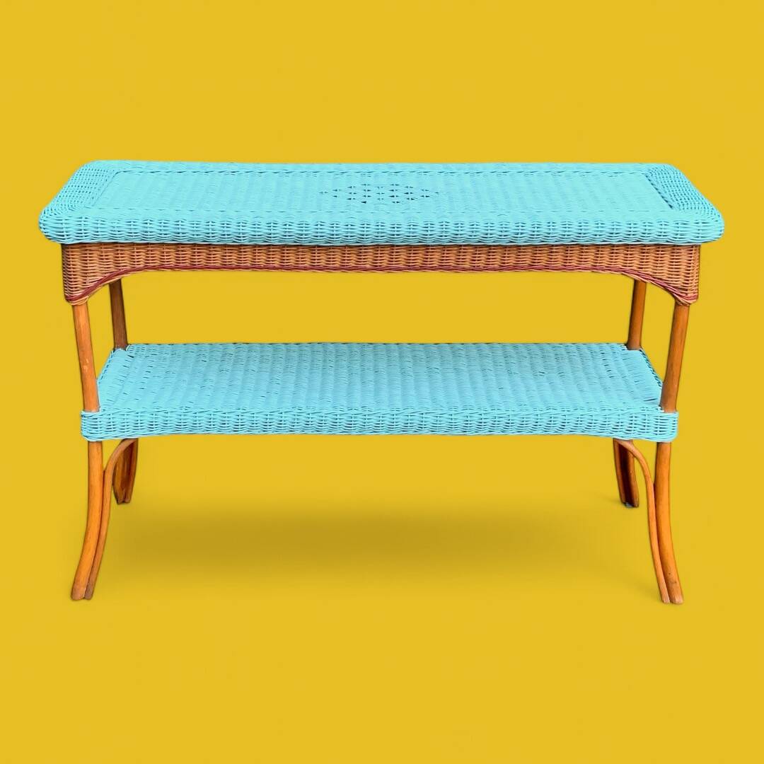 Vintage woven rattan and wicker console