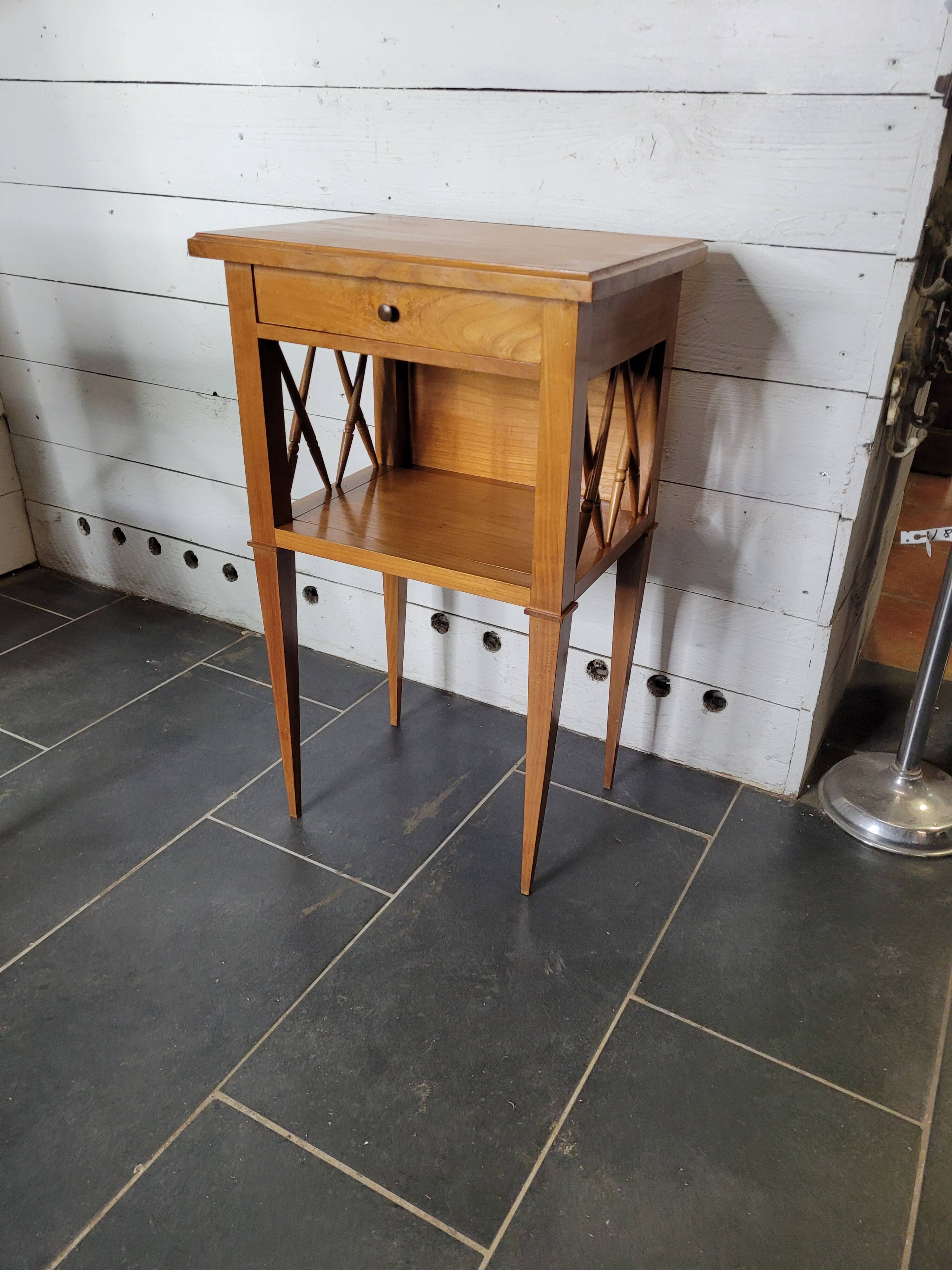 Pair of bedside tables with cherry wood lattices
