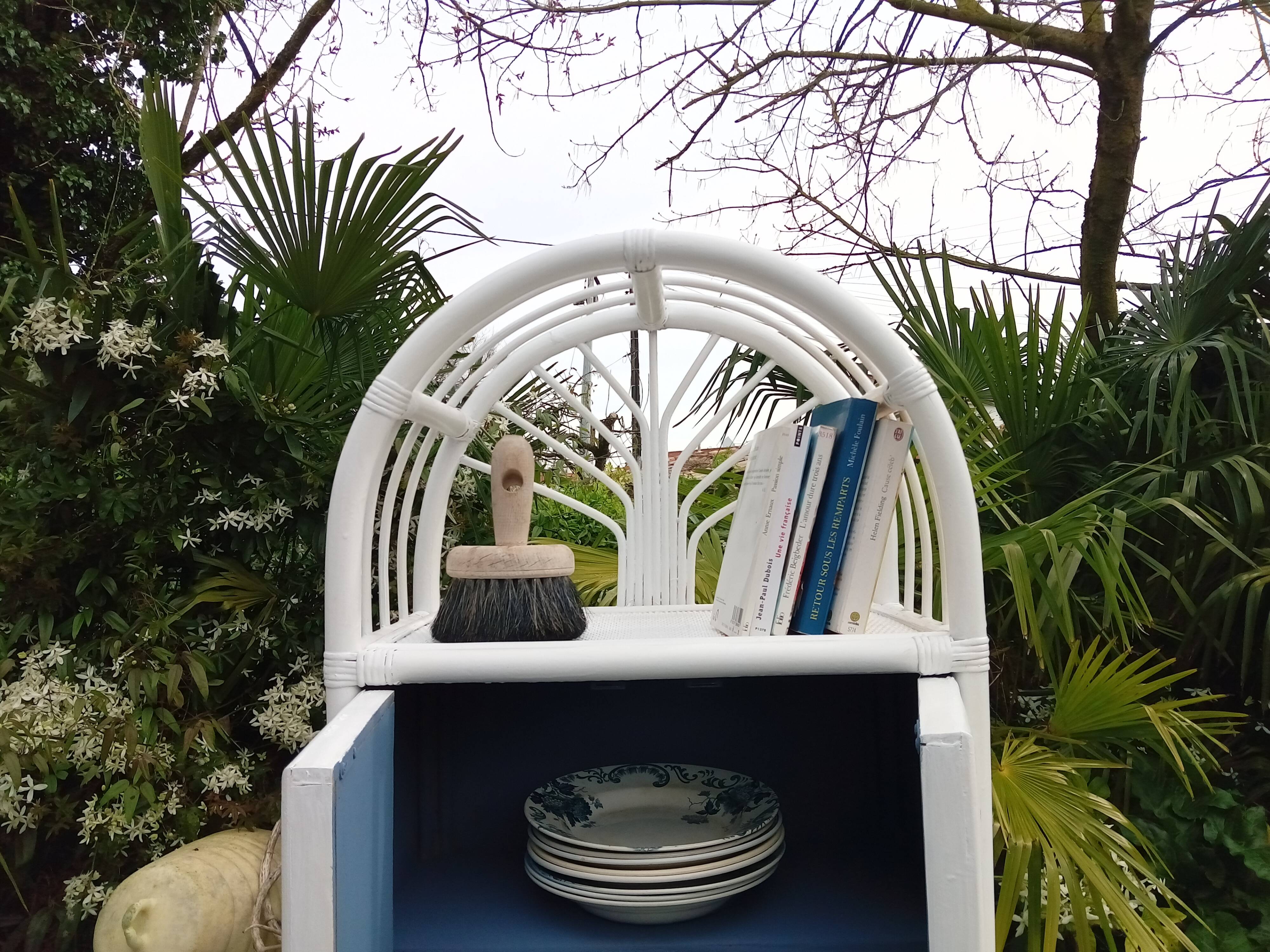 White rattan shelf
